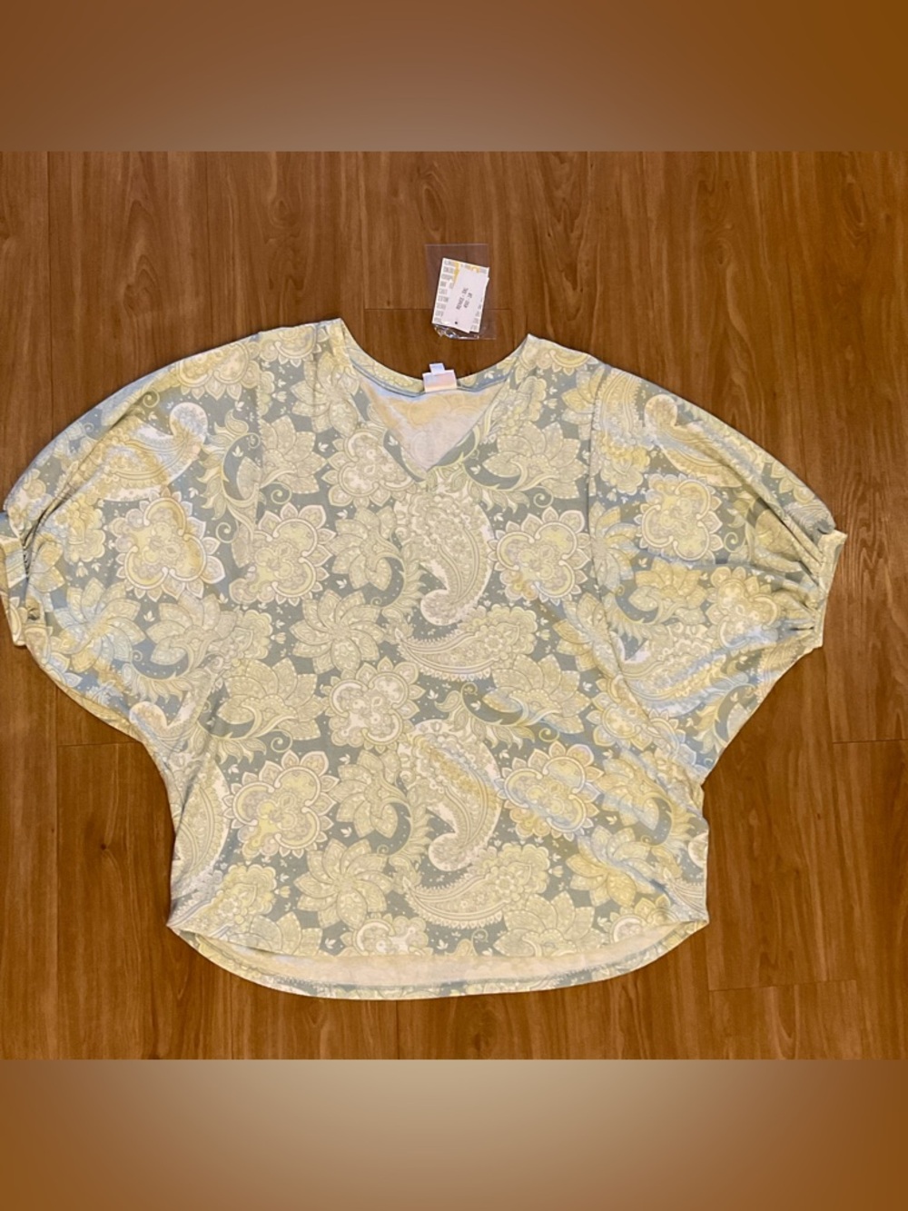 LuLaRoe Paisley Floral V-Neck Tunic in Pale Yellow & Light Blue